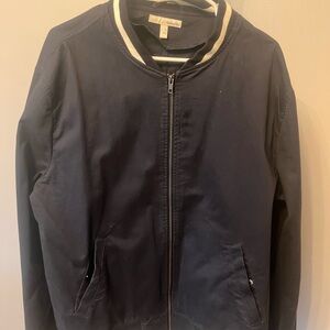 Men's Navy Bomber Jacket with Contrast Collar